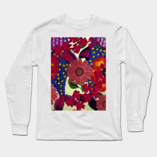 Humpback Whale Under Red Pressed Flowers Long Sleeve T-Shirt